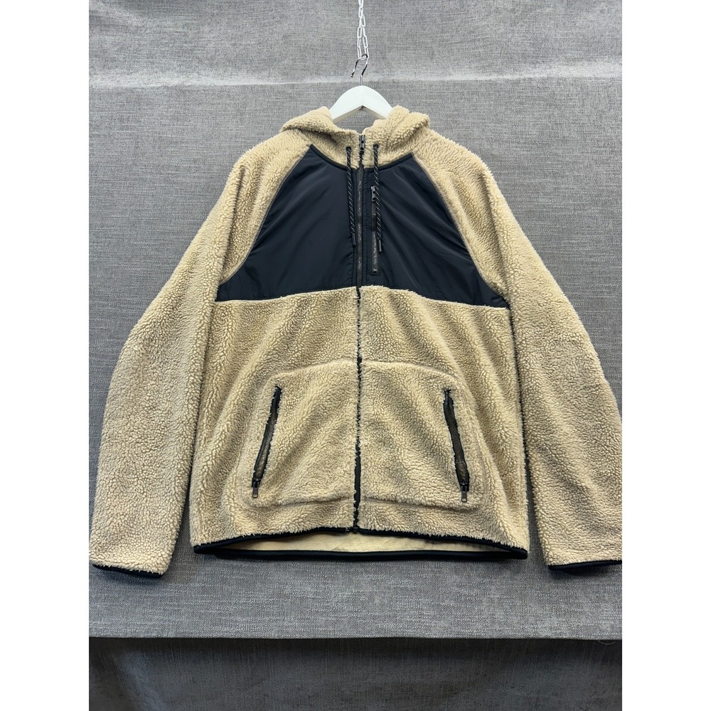 Urban Pipeline Faux Fur Jacket Mens M Navy Beige Raglan‎ Sleeve Hooded Full Zip
